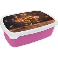 MuchoWow Broodtrommel Roze - Lunchbox Appel - Taart - Warm - Eten - Brooddoos 18x12x6 cm - Brood lunch box - Broodtrommels voor kinderen en volwassenen
