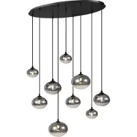 QAZQA Moderne hanglamp zwart met smoke glas 9-lichts - Jia
