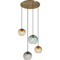 QAZQA Hanglamp brons met smoke amber en groen glas rond 4-lichts - Bao