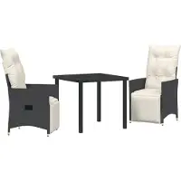 vidaXL Tuin Eettafel Set 3 st Zwart poly rattan