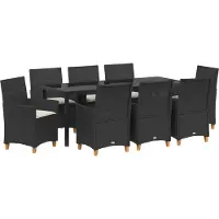 vidaXL Tuin Eettafel Set 9 st Zwart poly rattan