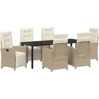 vidaXL Tuin Eettafel Set met kussen 7 pcs Beige poly rattan