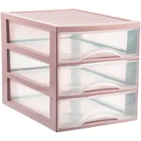 PlasticForte Ladekastje bureau organizer - 3 lades - roze/transparant - L26 x B35 x H27 cm - kunststof