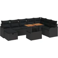 vidaXL Tuinbank Set 9 st Zwart poly rattan