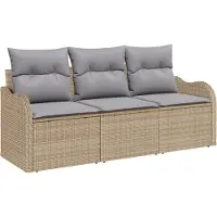 vidaXL Tuinbank Set met opslag 3 pcs Beige Poly rattan