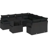 vidaXL Tuinbank Set 9 st Zwart Poly rattan