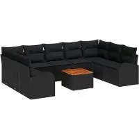 vidaXL Tuinbank Set 10 st Zwart poly rattan