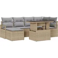 vidaXL Tuinbank Set 7 st Beige en Lichtgrijs poly rattan