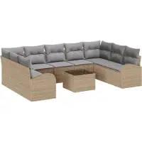 vidaXL Tuinbank Set met kussen 10 pcs Beige en lichtgrijs poly rattan
