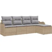 vidaXL Tuinbank Set met kussen met opslag 5 pcs Beige Poly rattan