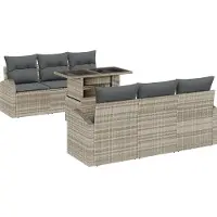 vidaXL Tuinbank Set 7 st Lichtgrijs Poly Riet