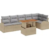 vidaXL Tuinbank Set 7 st Beige Poly rattan