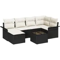 vidaXL Tuinbank Set 7 st Zwart poly rattan