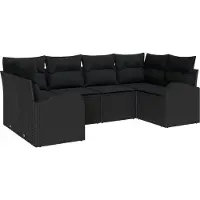 vidaXL Tuinbank Set met kussen met opslag 6 pcs Zwart poly rattan