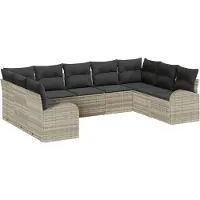 vidaXL Tuinbank Set met kussen met opslag 9 pcs Lichtgrijs poly rattan