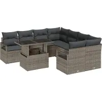 vidaXL Tuinbank Set 9 st Grijs Poly rattan