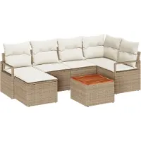 vidaXL Tuinbank Set met opslag 7 pcs Beige en Crème poly rattan