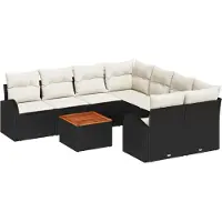 vidaXL Tuinbank Set 9 st Zwart poly rattan