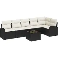 vidaXL Tuinbank Set 7 st Zwart en Wit poly rattan