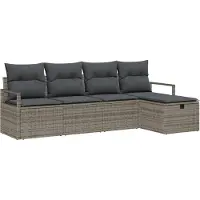 vidaXL Bankstel met kussen met opslag Grijs poly rattan