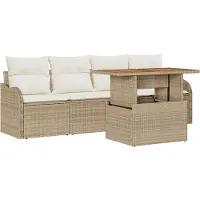 vidaXL Tuinset met 5 zitplaatsen. Beige en crème kleurig, gemaakt van polyrotan
