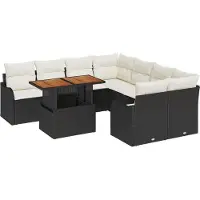 vidaXL Tuinbank Set 9 st Zwart Poly rattan