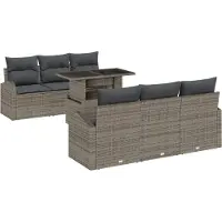 vidaXL Tuinset met 7 zitplaatsen, grijs, van polyrotan