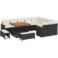 vidaXL Tuinbank Set 12 st 9-Aantal zitplaatsen Zwart Poly Riet