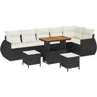 vidaXL Tuinbank Set 9 st 9-Aantal zitplaatsen Zwart en Crème Poly Riet