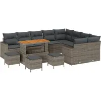 vidaXL Tuinbank Set 14 st 11-Aantal zitplaatsen Grijs poly rattan