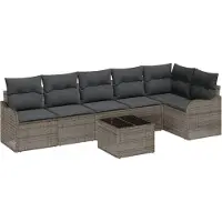 vidaXL Tuinbank Set 7 st Zwart poly rattan