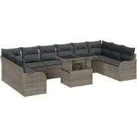 vidaXL Tuinbank Set 11 st 10-Aantal zitplaatsen Grijs Poly Riet