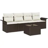 vidaXL Tuinbank Set 5 st Bruin en Crème poly rattan