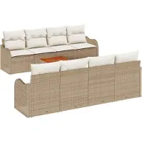 vidaXL Tuinbank Set met kussen 9 pcs Beige poly rattan