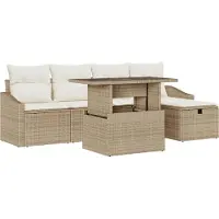 vidaXL Tuinbank Set met kussen met opslag 6 pcs Beige Poly rattan