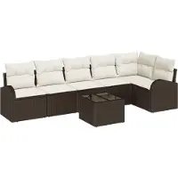 vidaXL Tuinbank Set met kussen 7 pcs Bruin en wit poly rattan