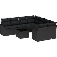 vidaXL Tuinbank Set 9 st 8-Aantal zitplaatsen Zwart poly rattan