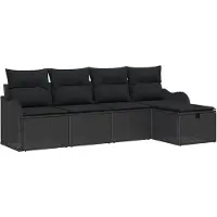 vidaXL Tuinset, 5-delig, zwarte polyrotan, 4 zitplaatsen