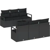 vidaXL Tuinbank Set 7 st 6-Aantal zitplaatsen Zwart poly rattan