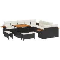 vidaXL Tuinset, 17 stuks, 12 zitplaatsen, zwart en crème