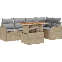 vidaXL Tuinbank Set 6 st Beige Poly rattan
