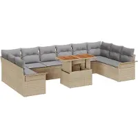 vidaXL Tuinbank Set 9 st Beige Poly rattan