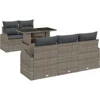 vidaXL Tuinset met 6 zitplaatsen, grijs, van polyrotan
