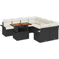 vidaXL Tuinbank Set 9 st Zwart Poly rattan
