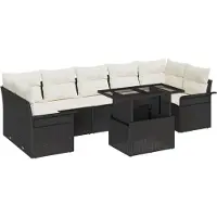 vidaXL Tuinset met sofa en kussens, 8 stuks, zwart, polyrotan