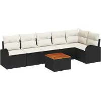 vidaXL Tuinbank Set 7 st Zwart en Crème poly rattan