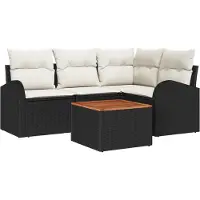 vidaXL Tuinbank Set 5 st Zwart en Crème poly rattan