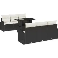 vidaXL Tuinbank Set 7 st Zwart Poly Riet
