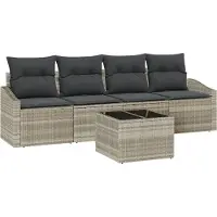 vidaXL Bankstel 5 st Lichtgrijs en Donkergrijs poly rattan