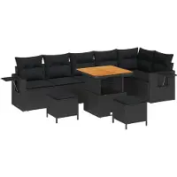 vidaXL Tuinbank Set met kussen 11 pcs Zwart poly rattan